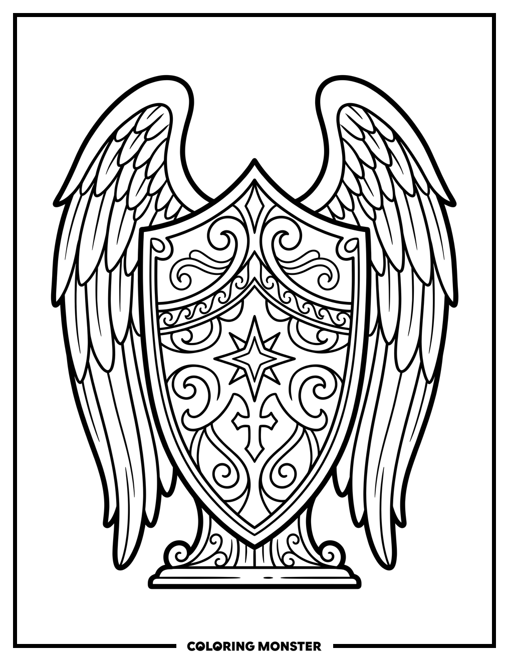 Angelic Shield With Wings Coloring Page