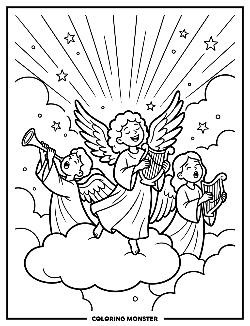 Angels Sing and Play Music Coloring Page