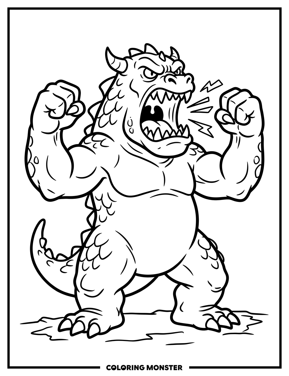 Angry Monster Roaring Loudly Coloring Page