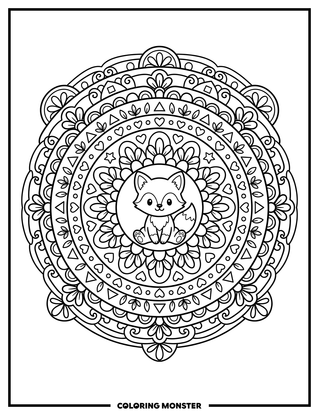 Animal in Floral Mandala Coloring Page