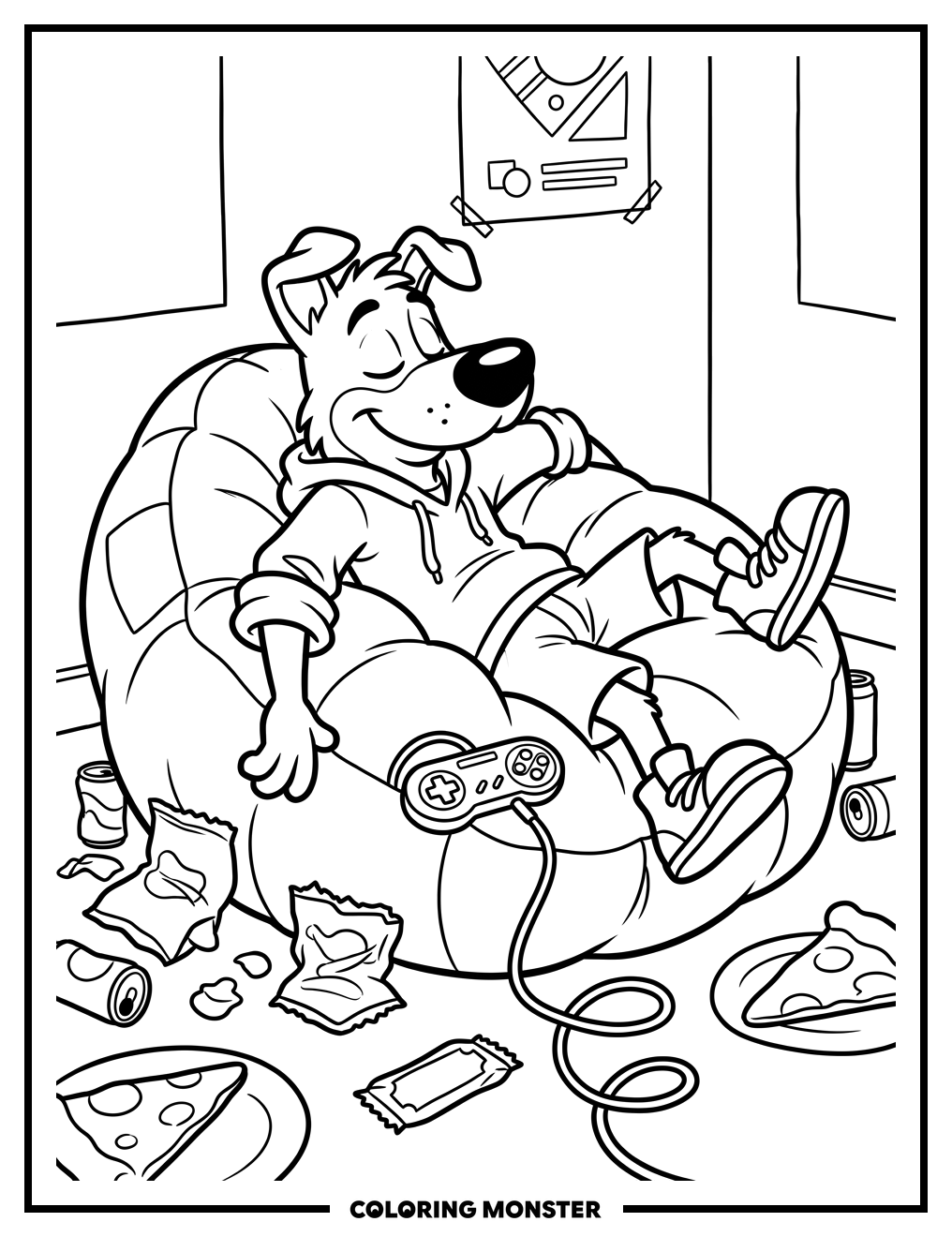 Animal Relaxing on Beanbag Chair Coloring Page