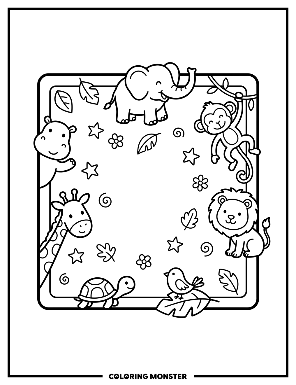 Animals Around A Placemat Coloring Page