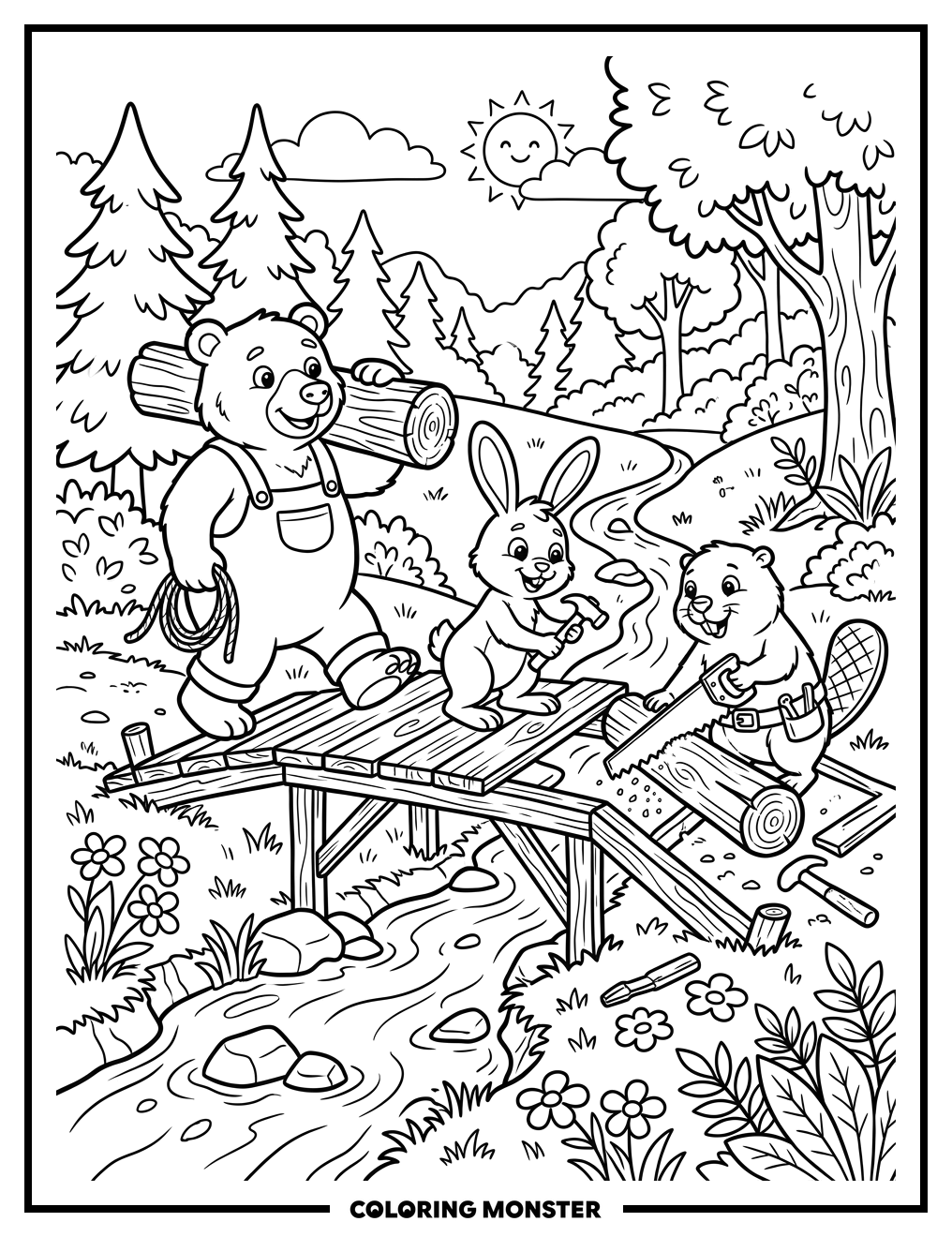 Animals Build a Wooden Bridge