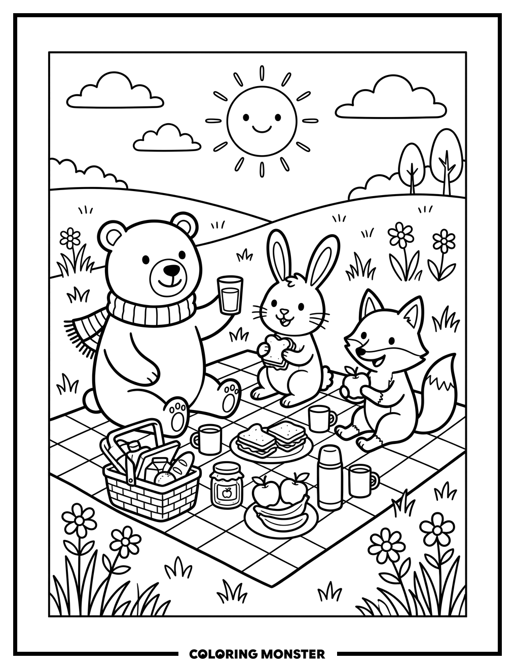 Animals Having A Picnic Coloring Page