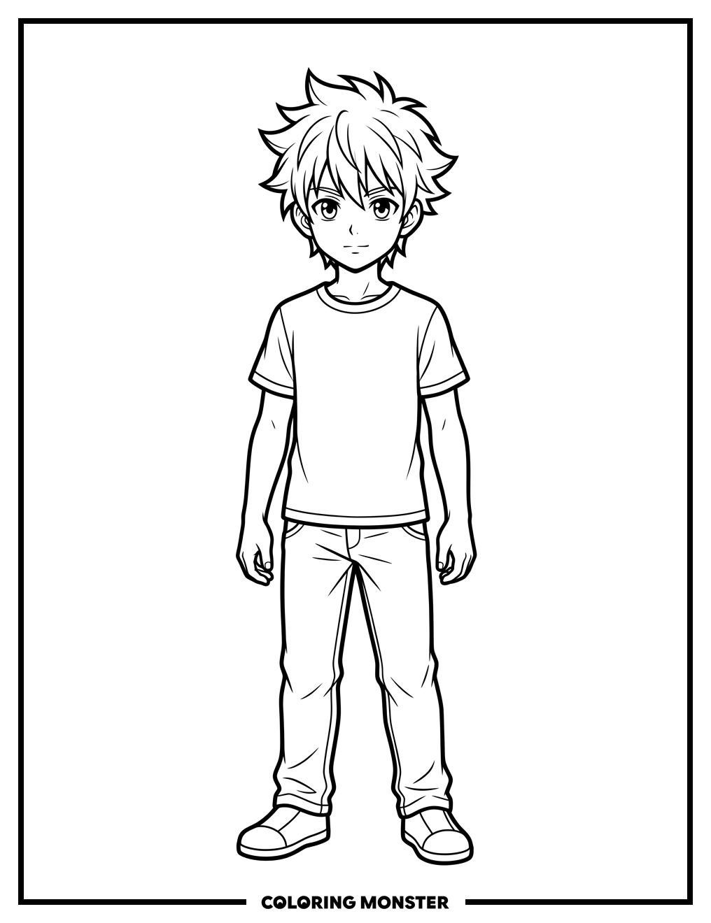 Anime Boy Standing Coloring Page