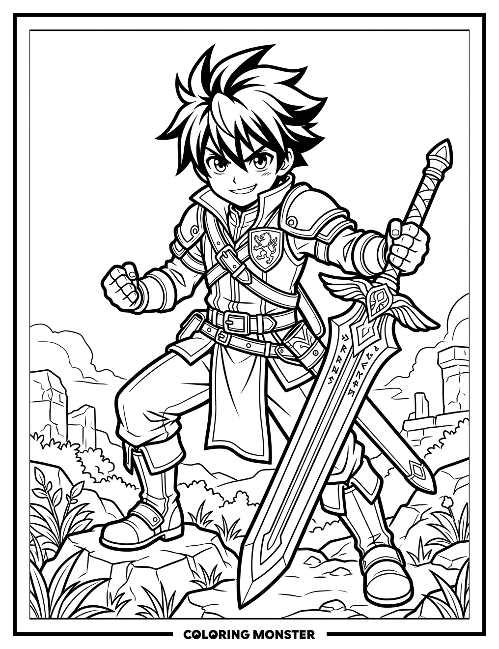 Anime Boy With Sword Coloring Page
