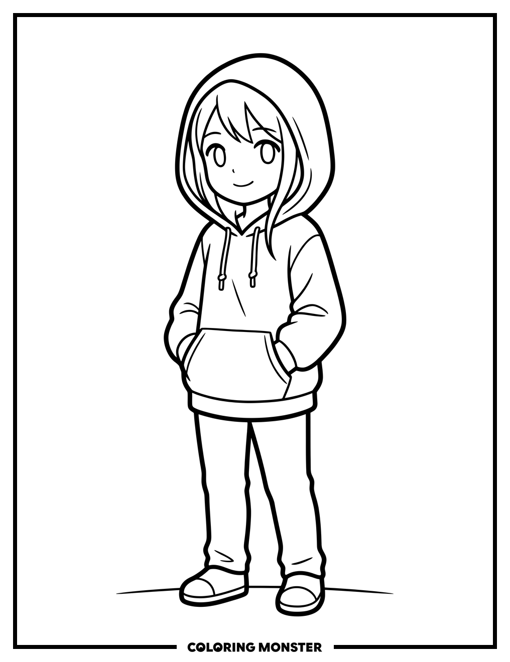 Anime Girl With Hoodie Coloring Page