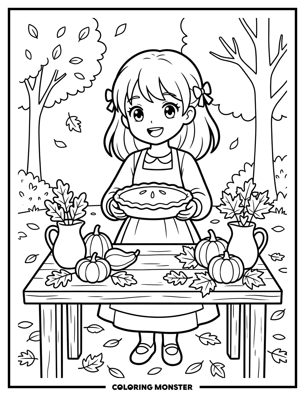 Anime Girl With Pumpkin Pie Coloring Page