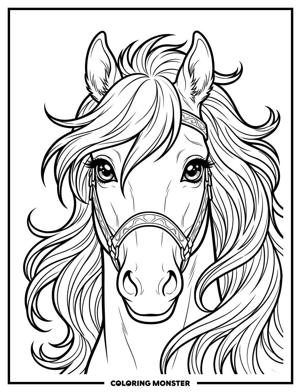 Anime Horse Portrait Coloring Page