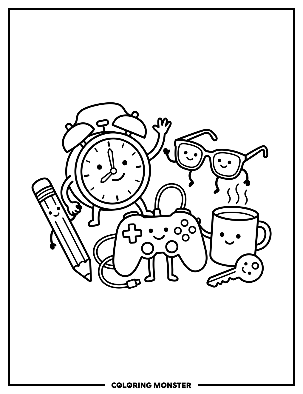 Anthropomorphic Objects Playful Gathering Coloring Page
