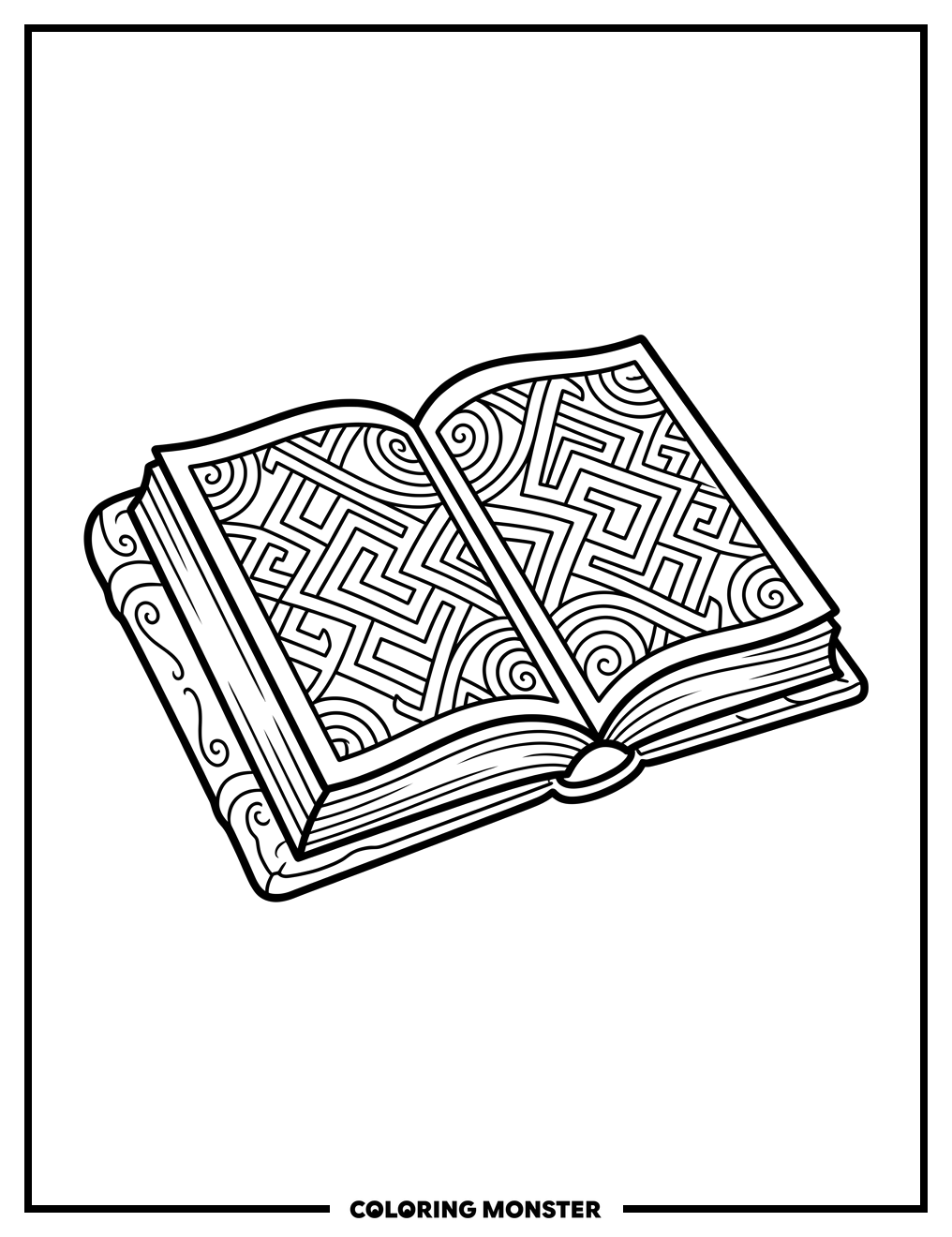 Antique Book with Geometric Patterns Coloring Page