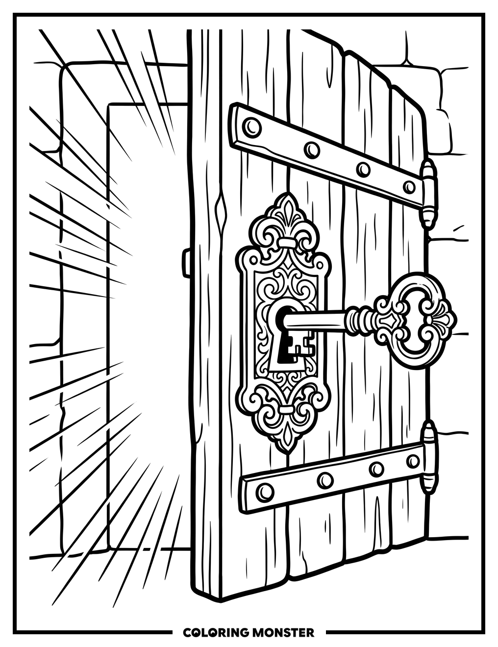 Antique Key Unlocks Old Door Coloring Page