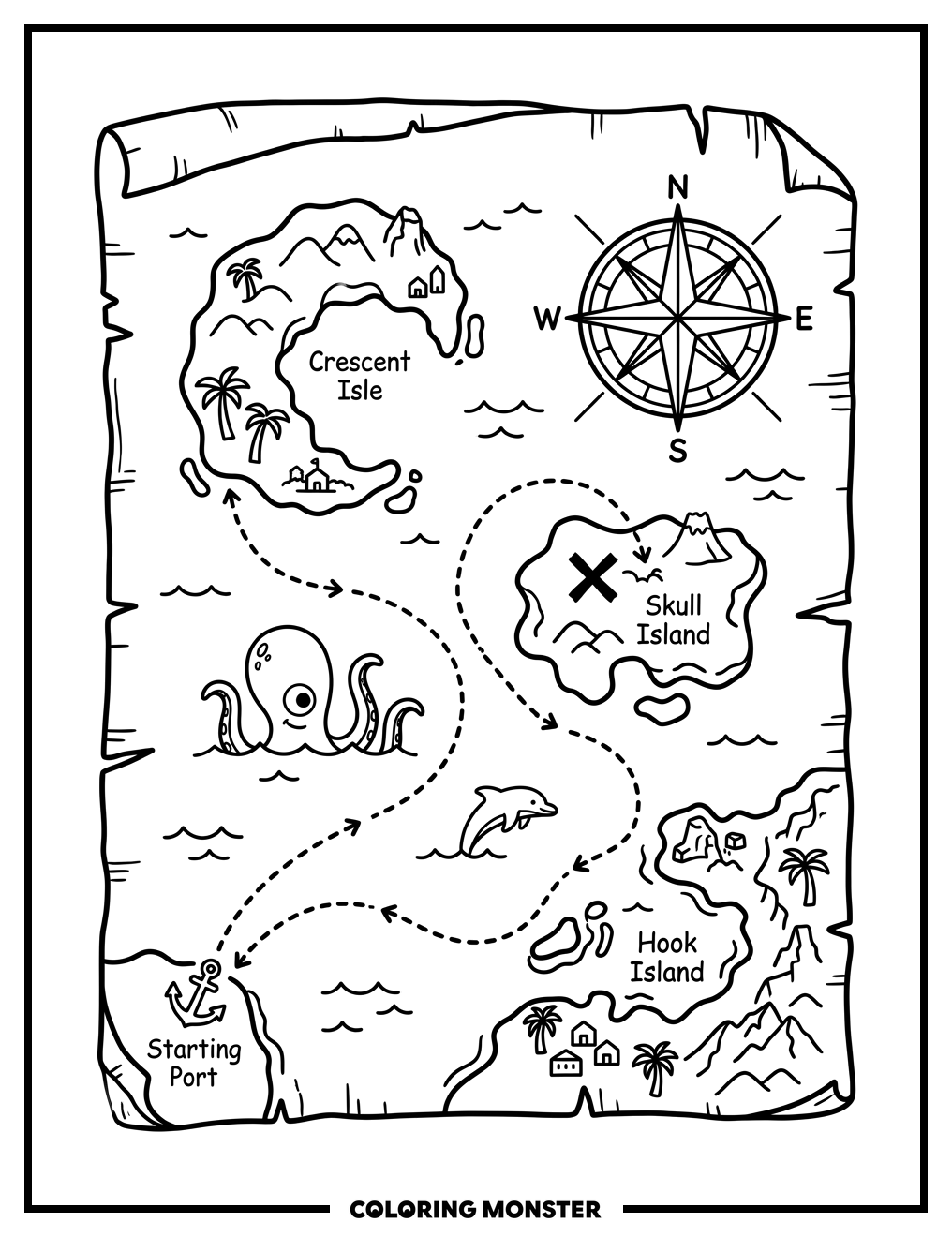 Antique Treasure Map Coloring Page