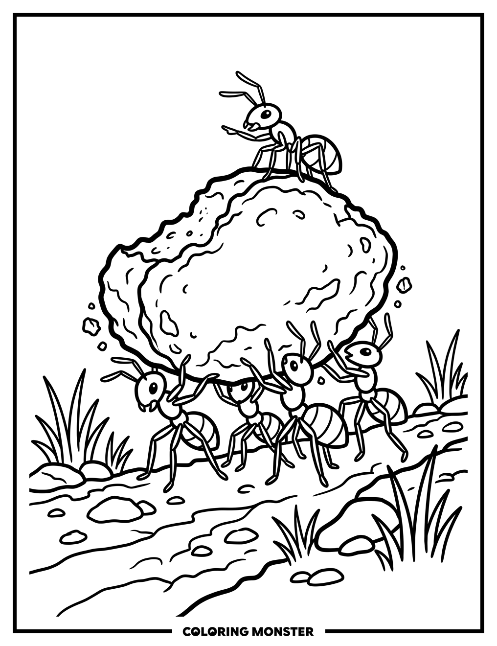 Ants Carrying Bread Crumb Coloring Page