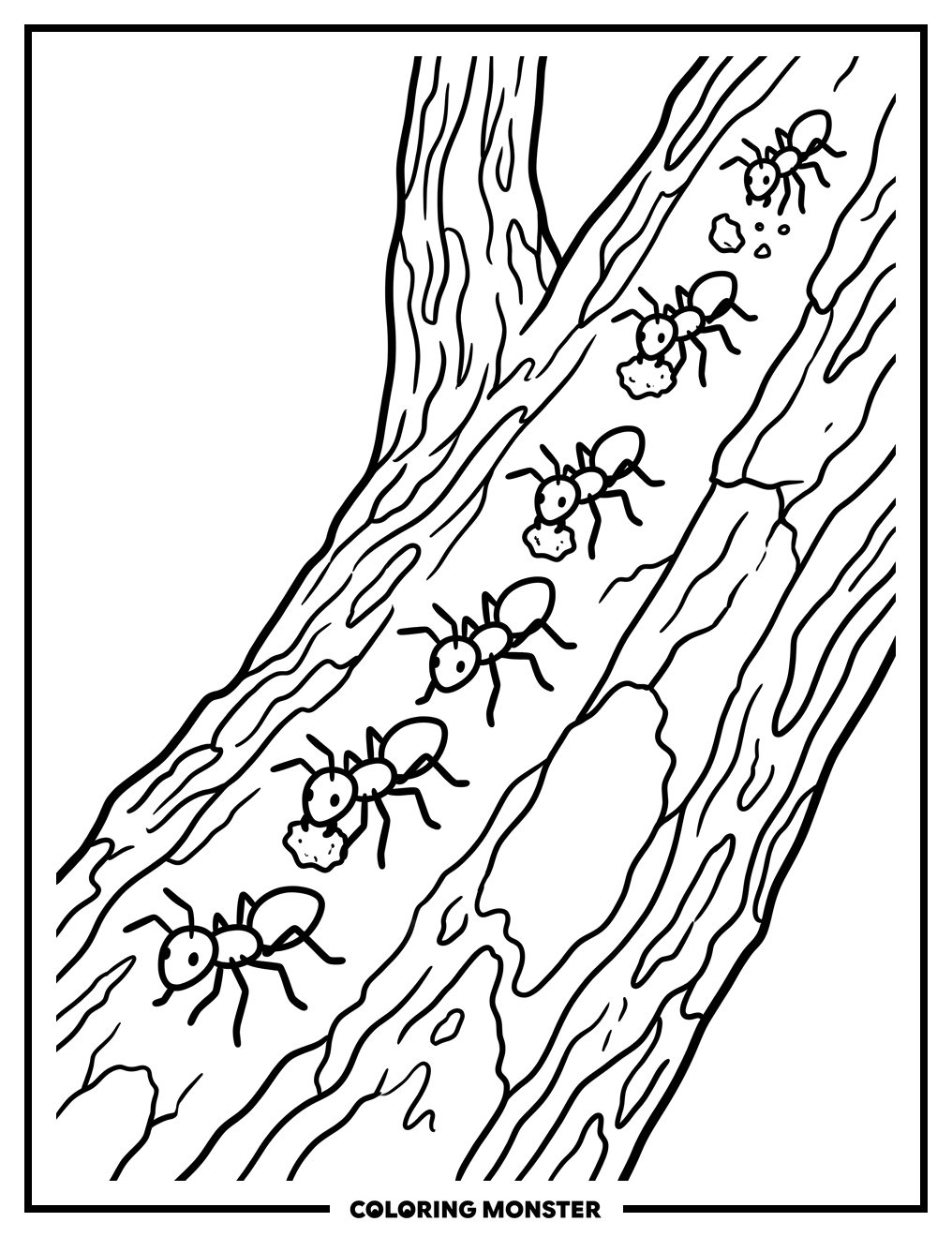 Ants Marching on a Log Coloring Page