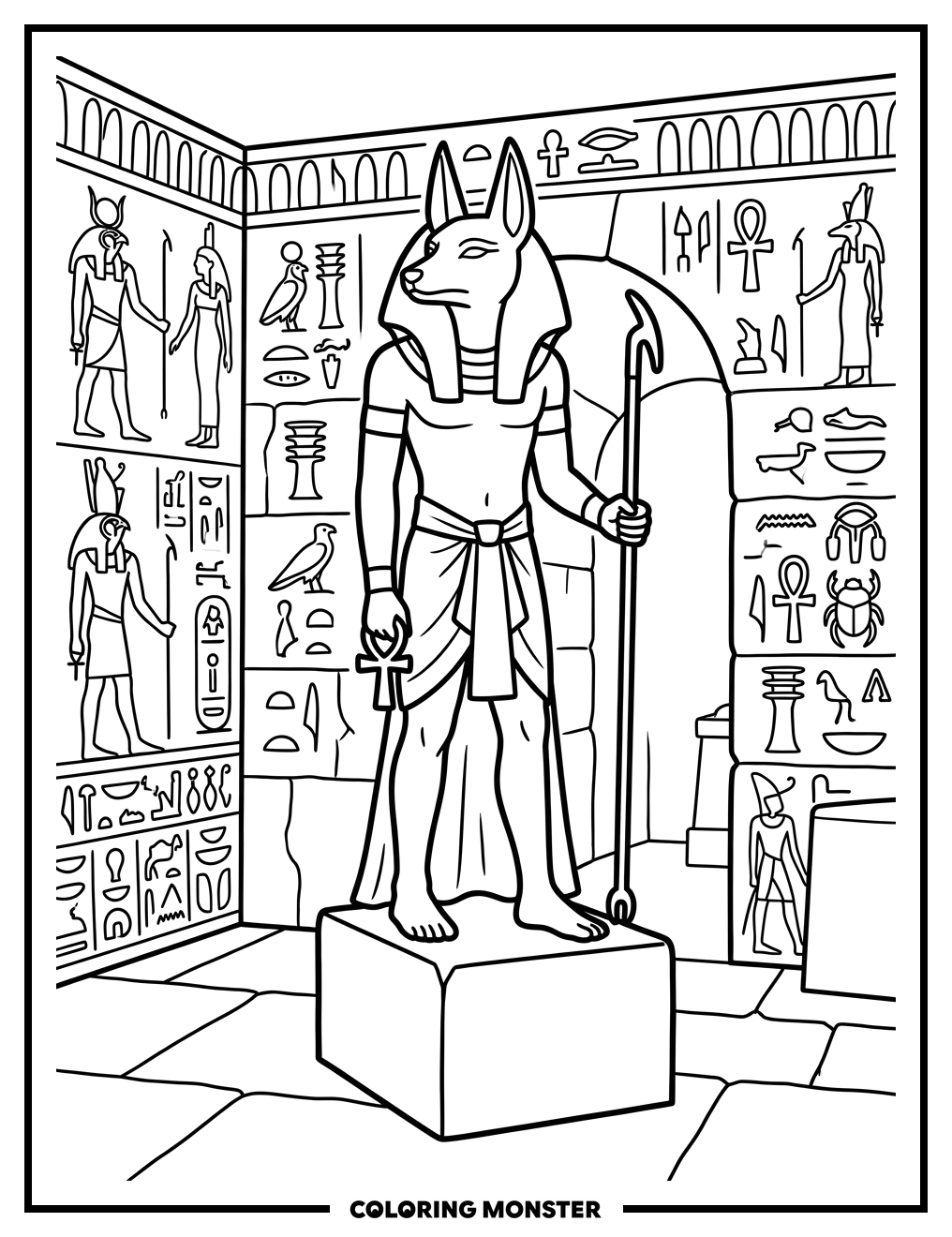 Anubis Statue in Egyptian Tomb Coloring Page