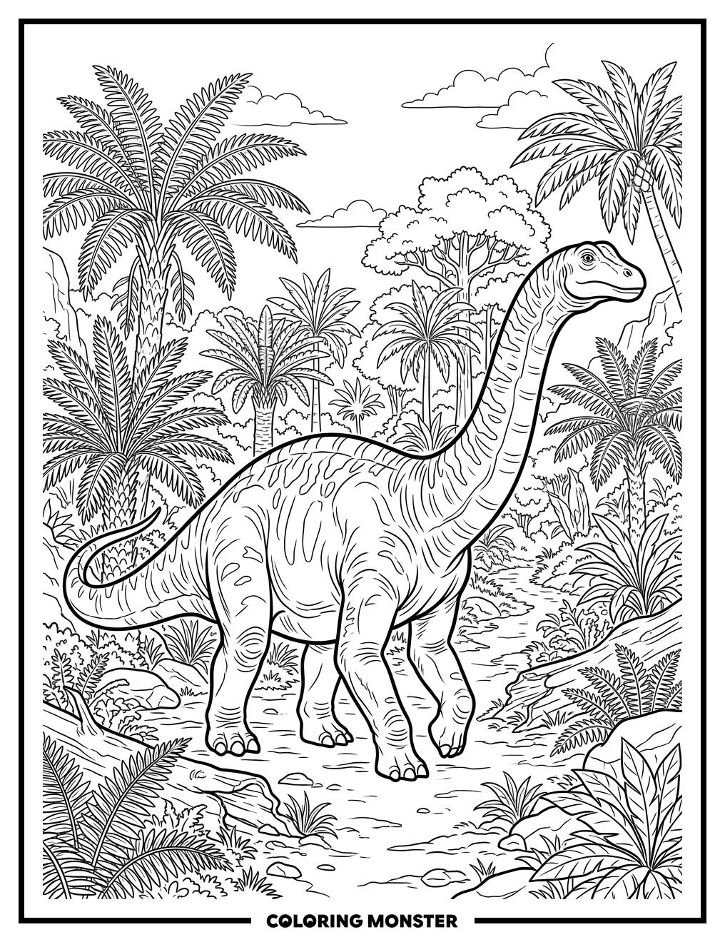Apatosaurus In A Prehistoric Jungle Coloring Page