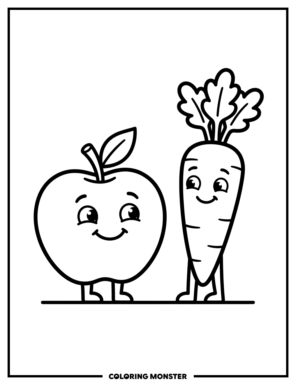 Apple and Carrot Friends Coloring Page