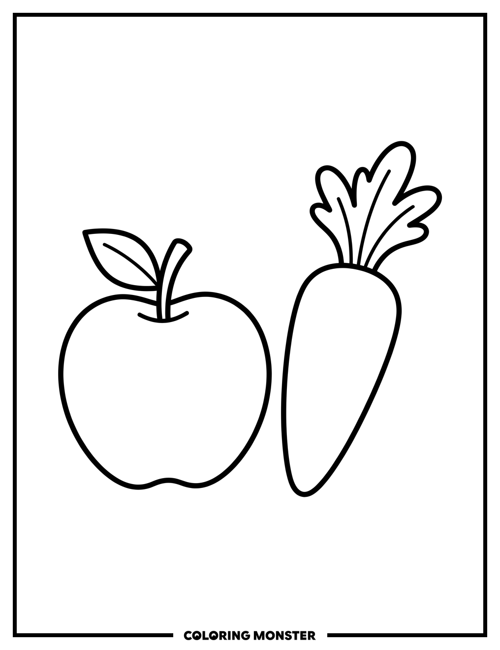 Apple and Carrot Friends Coloring Page