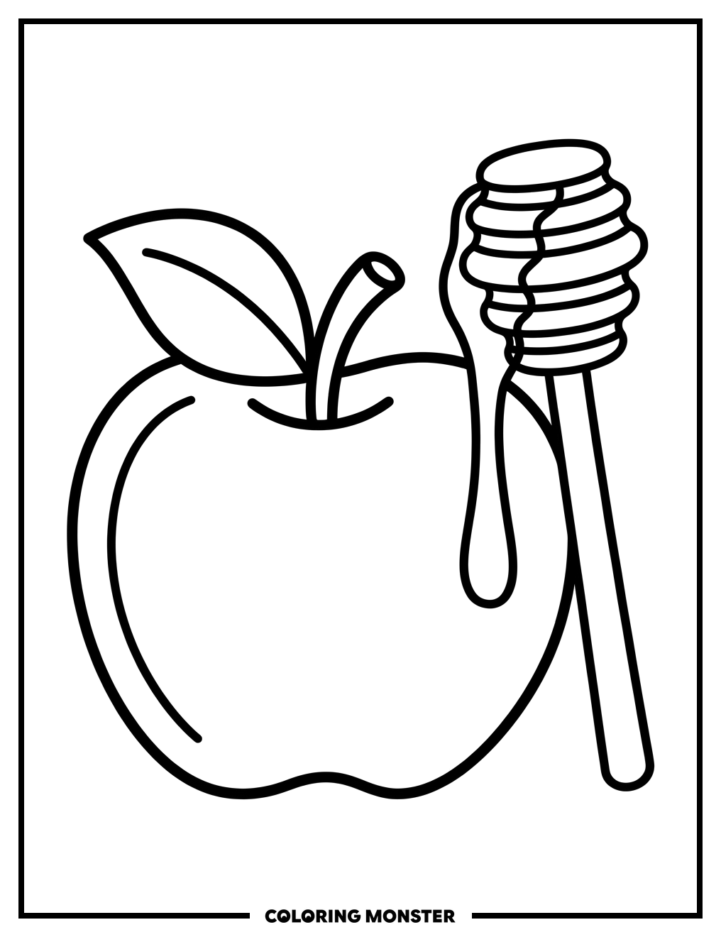 Apple and Honey Dipper Coloring Page
