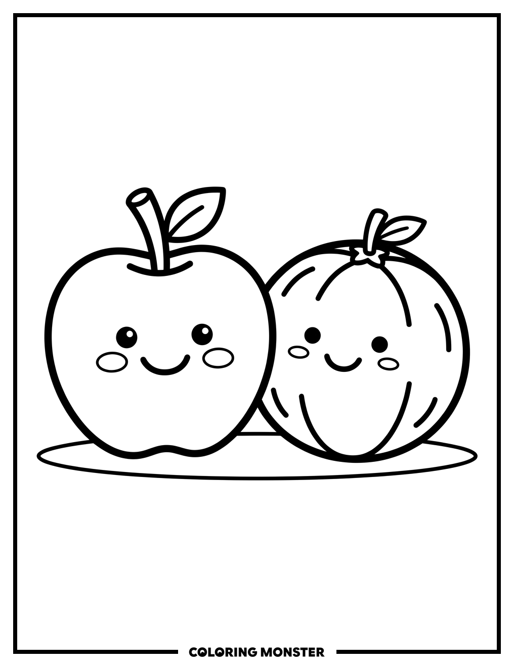 Apple and Orange Friends Coloring Page