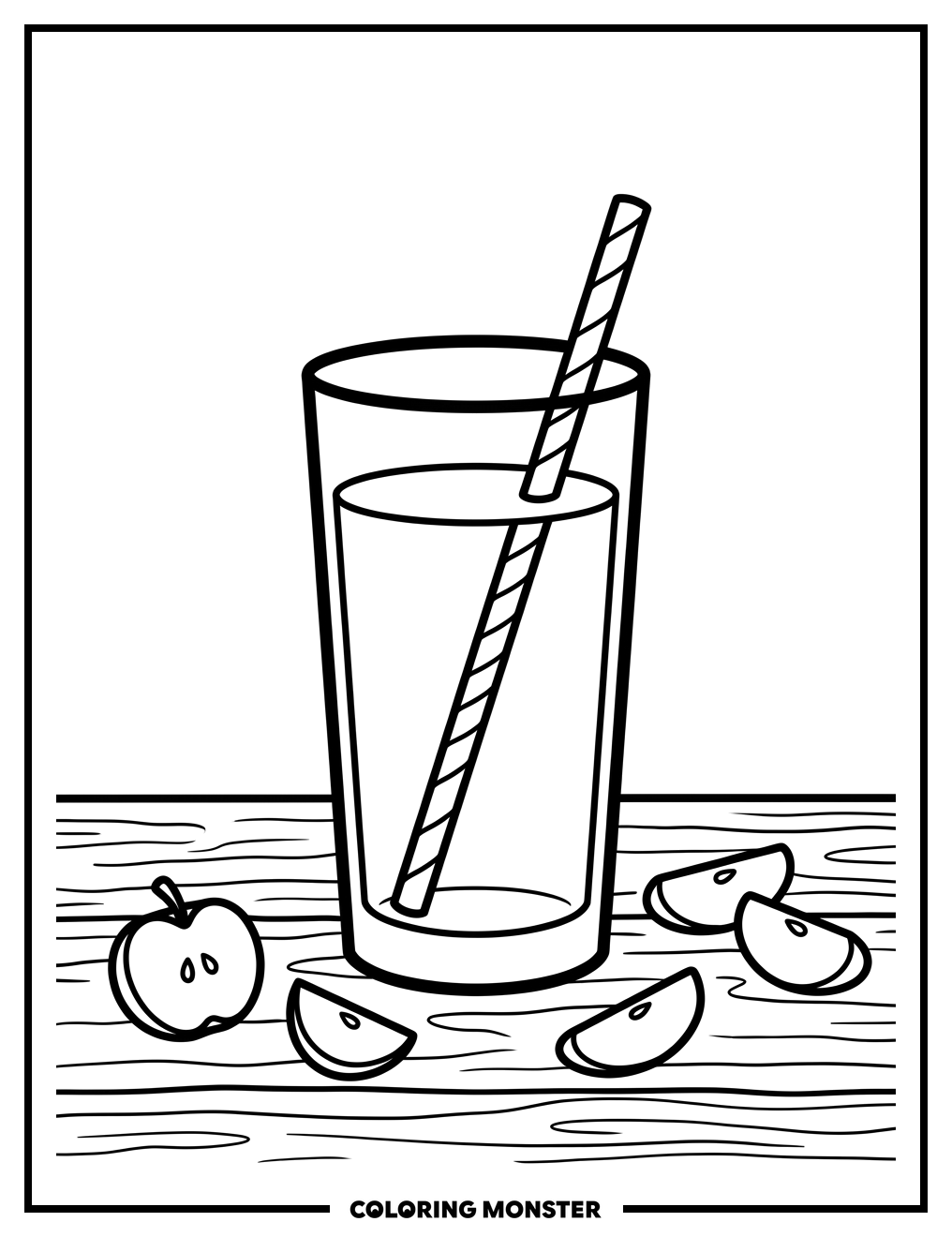 Apple Juice Glass on Table Coloring Page