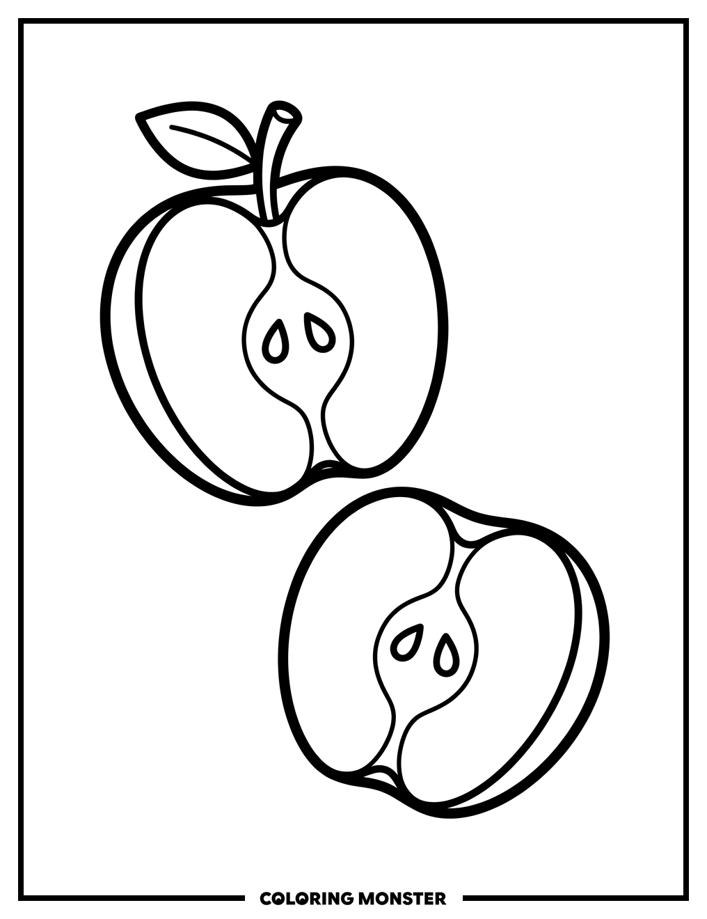 Apple Sliced in Half Coloring Page