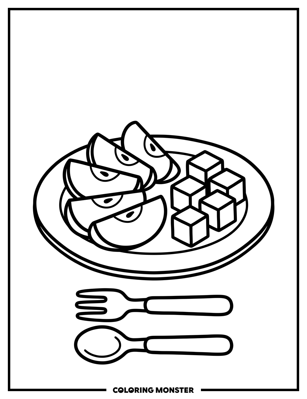 Apple Slices With Cheese Cubes Coloring Page