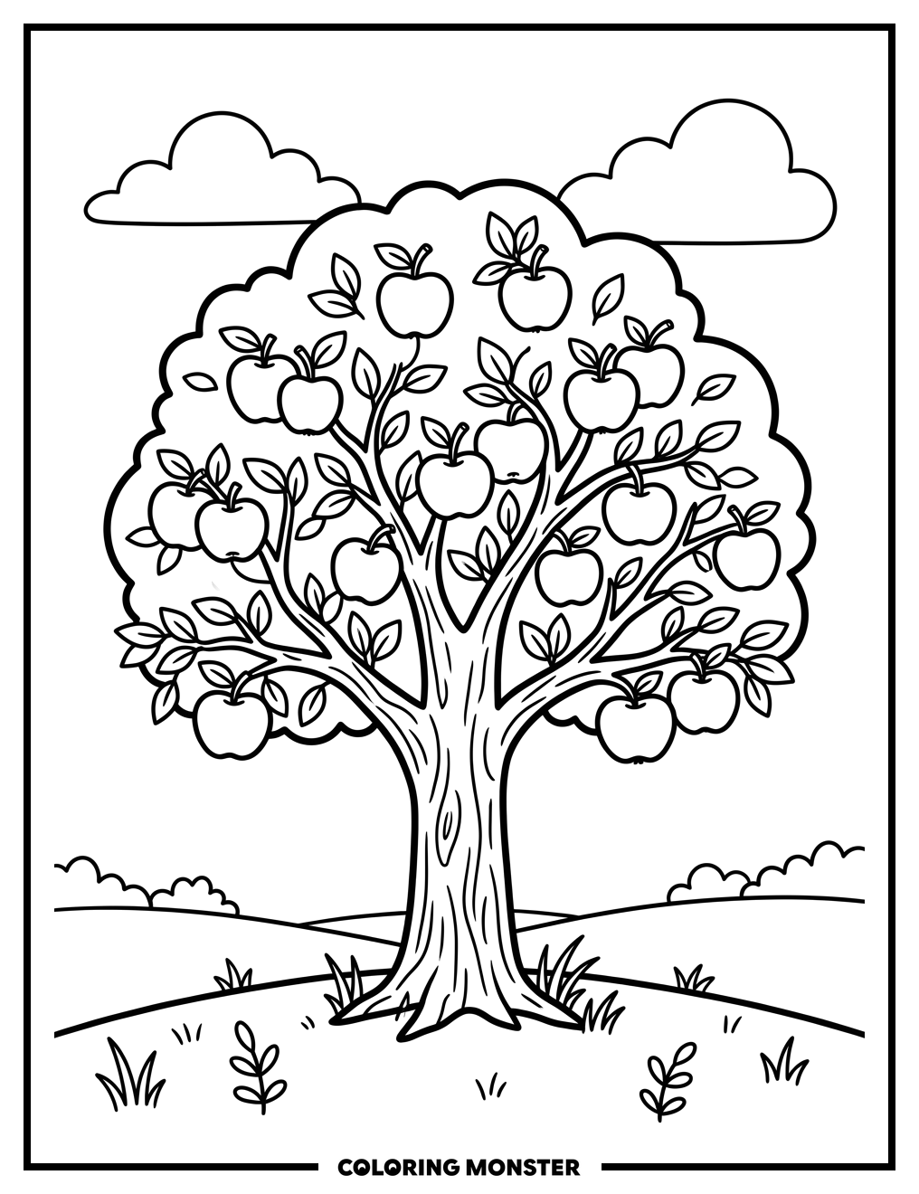 Apple Tree In Field Coloring Page