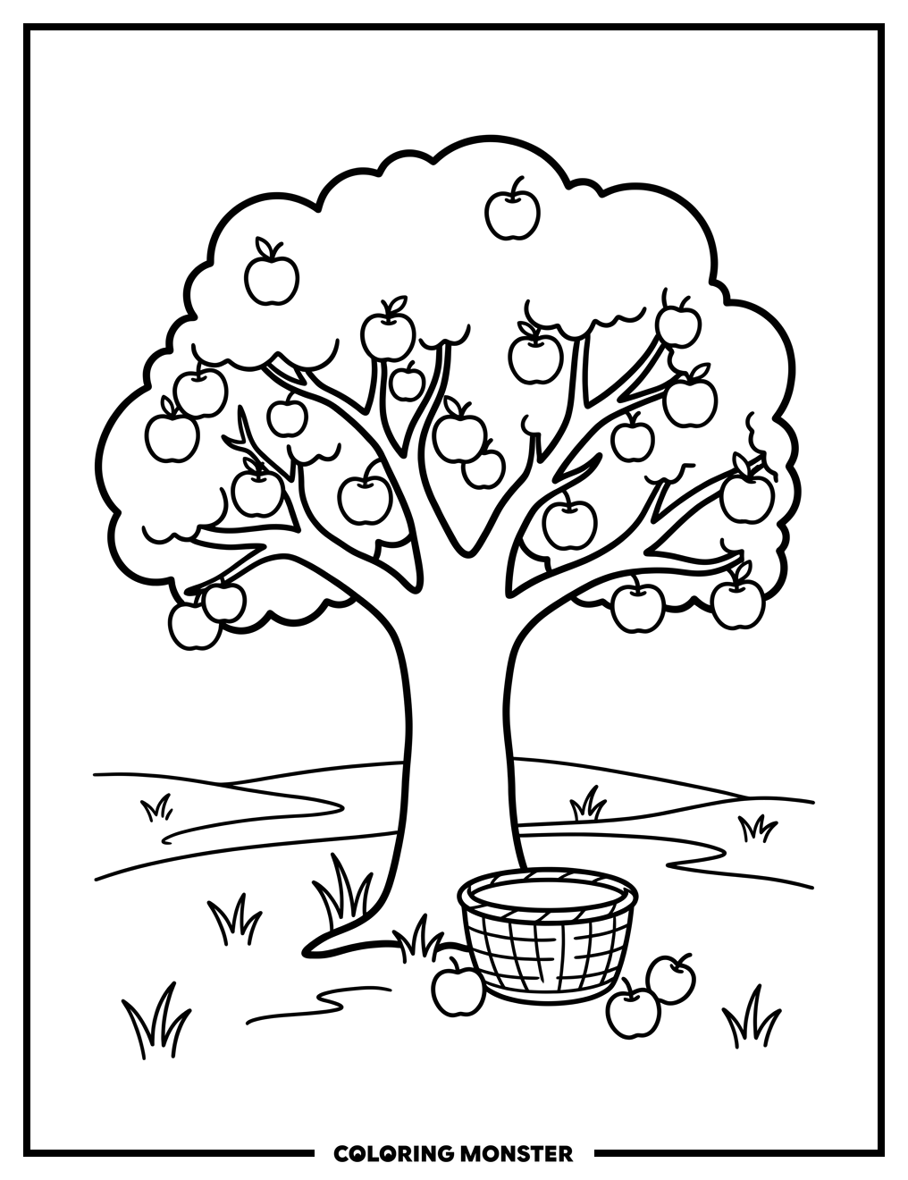 Apple Tree With Basket Coloring Page