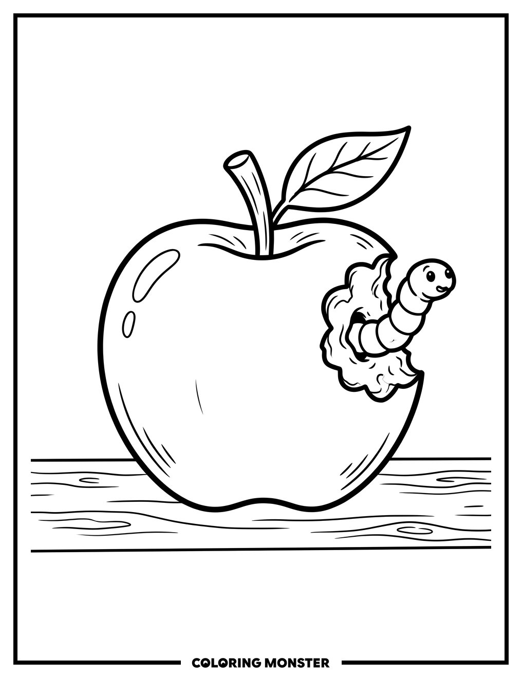 Apple With A Worm Coloring Page