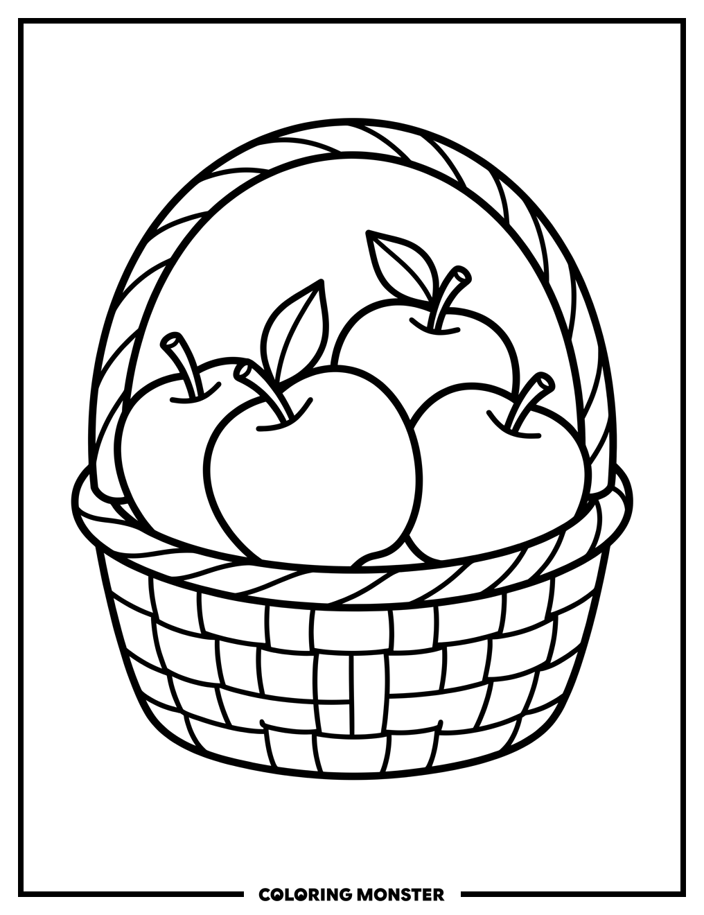 Apples in a Woven Basket Coloring Page
