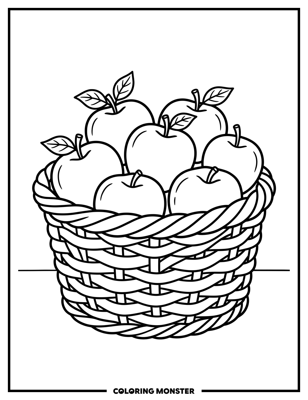 Apples in a Woven Basket Coloring Page
