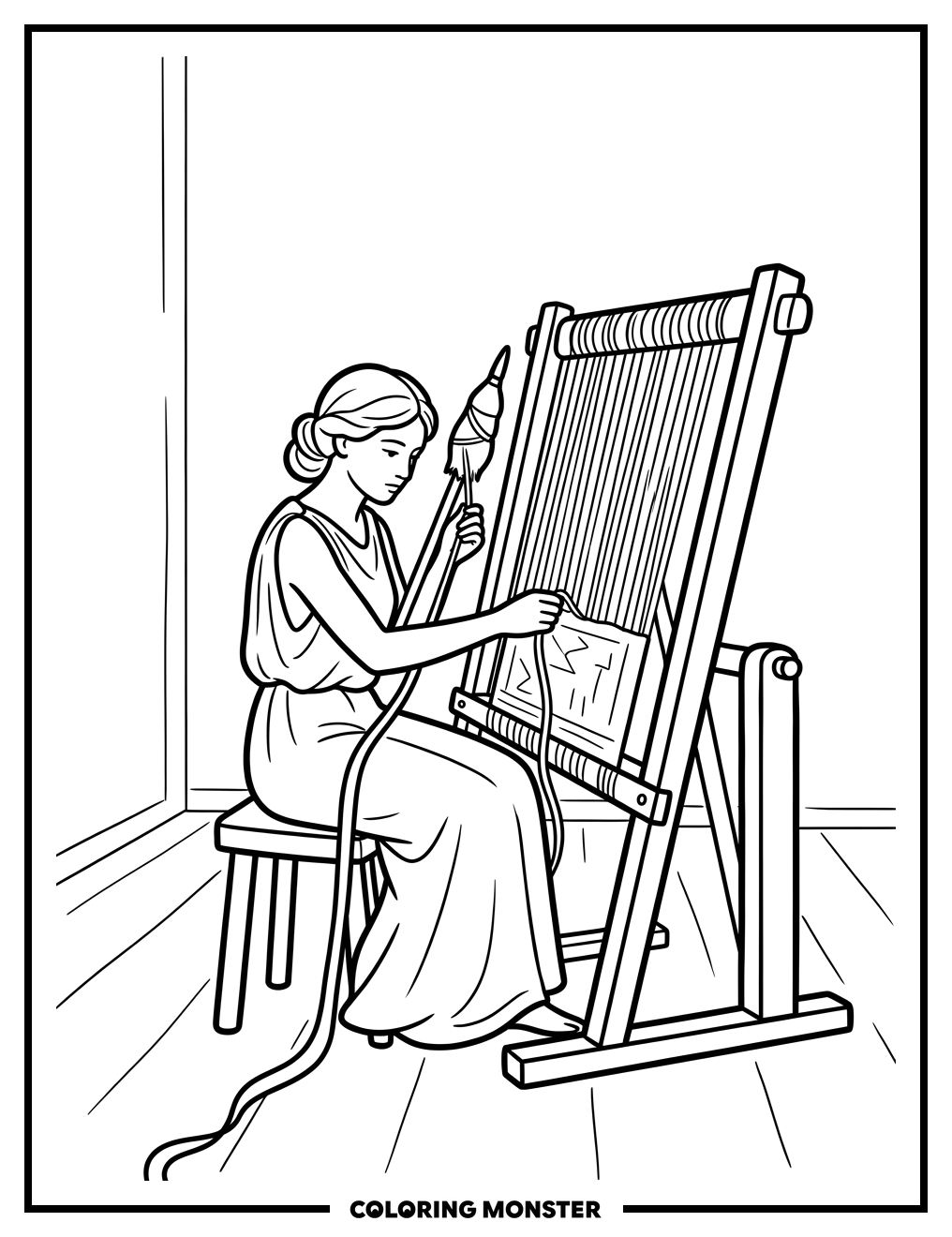 Arachne at Her Loom Coloring Page