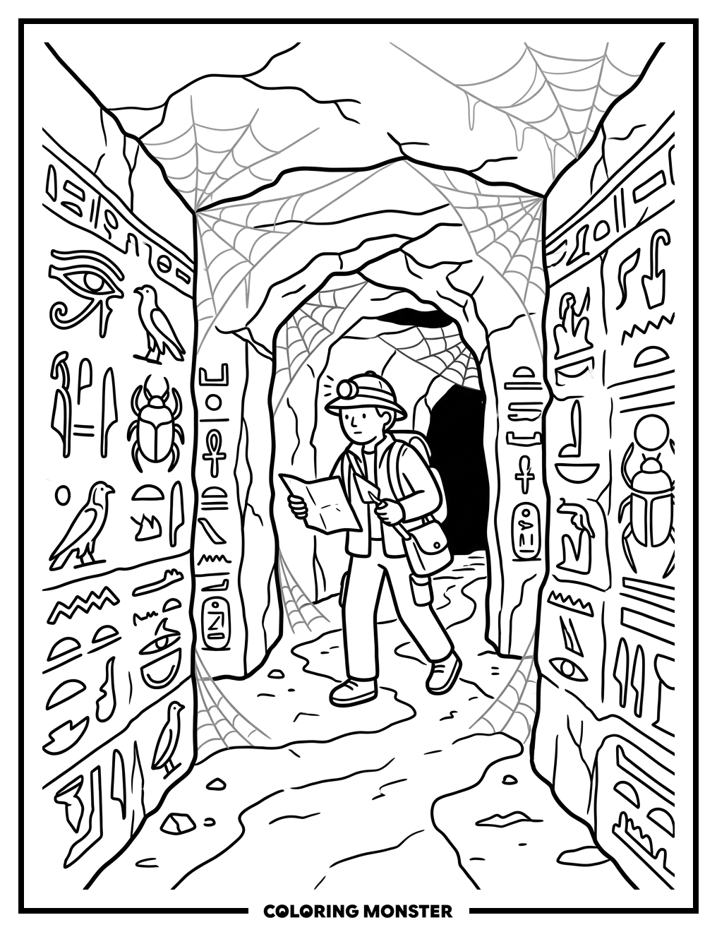 Archaeologist Exploring Ancient Tomb Coloring Page