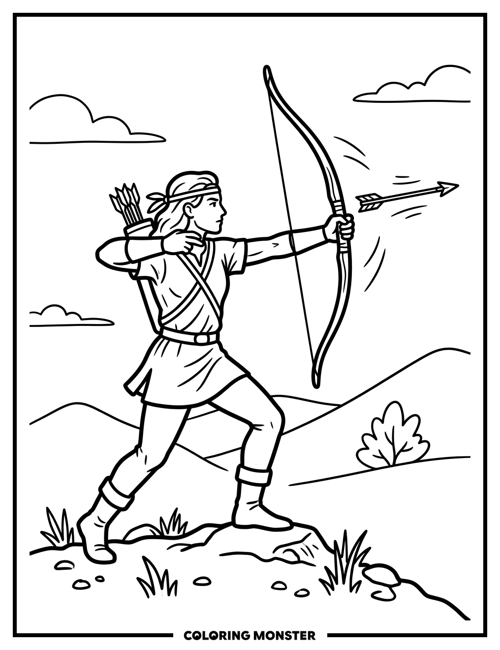 Archer Releasing an Arrow Coloring Page