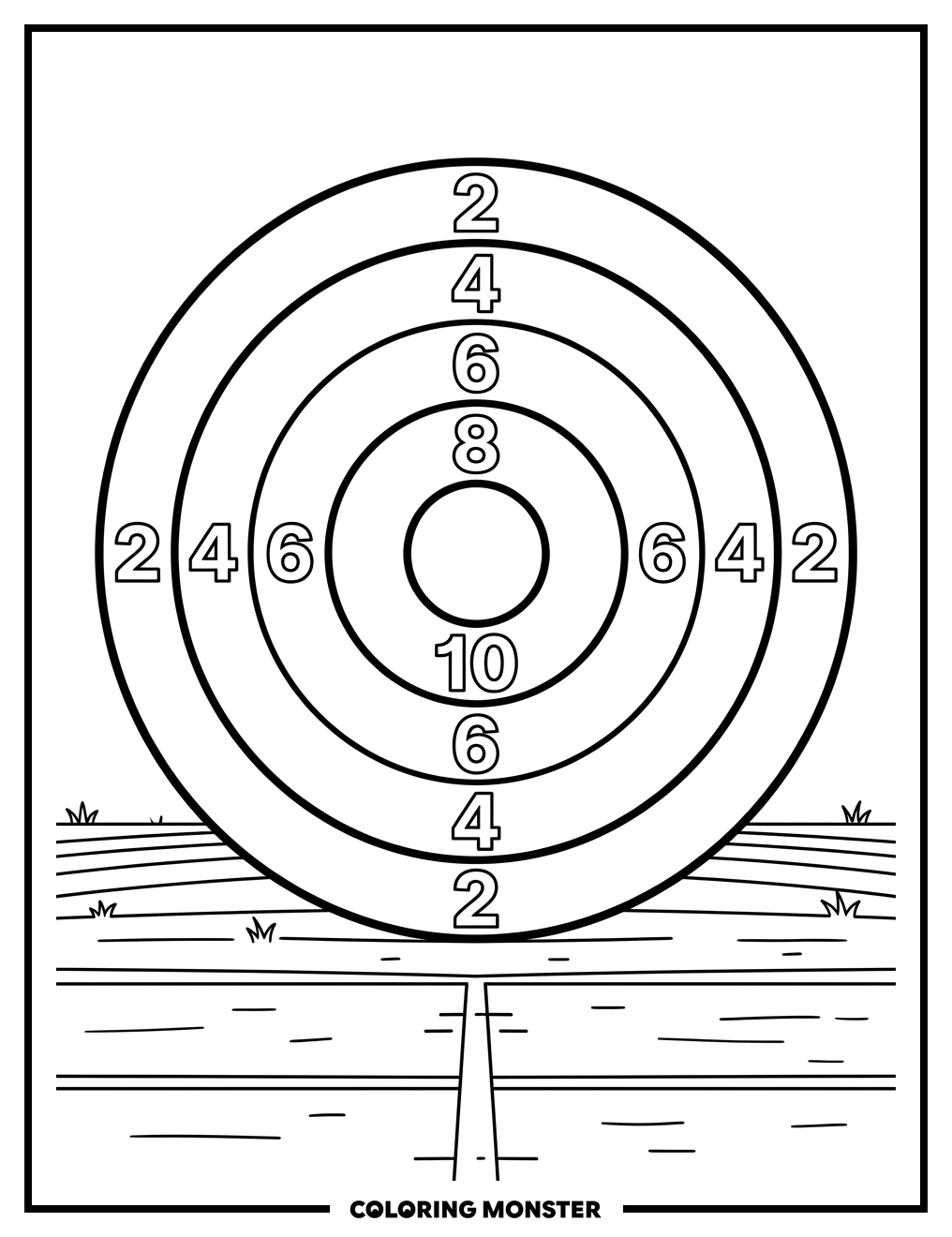 Archery Target on Sports Field Coloring Page