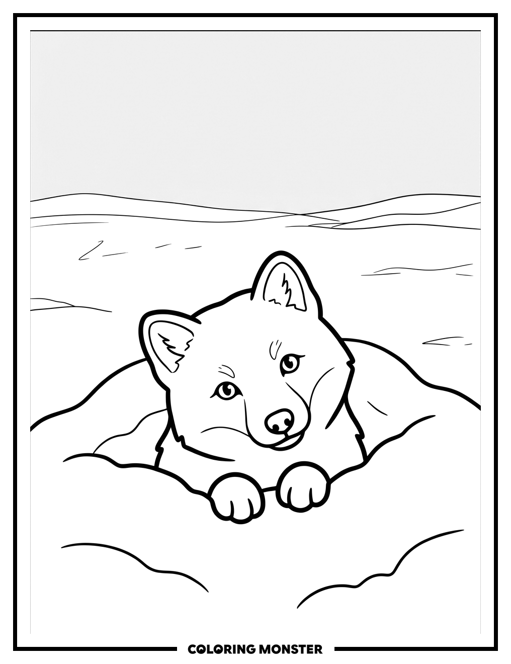 Arctic Fox in Snowdrift Coloring Page