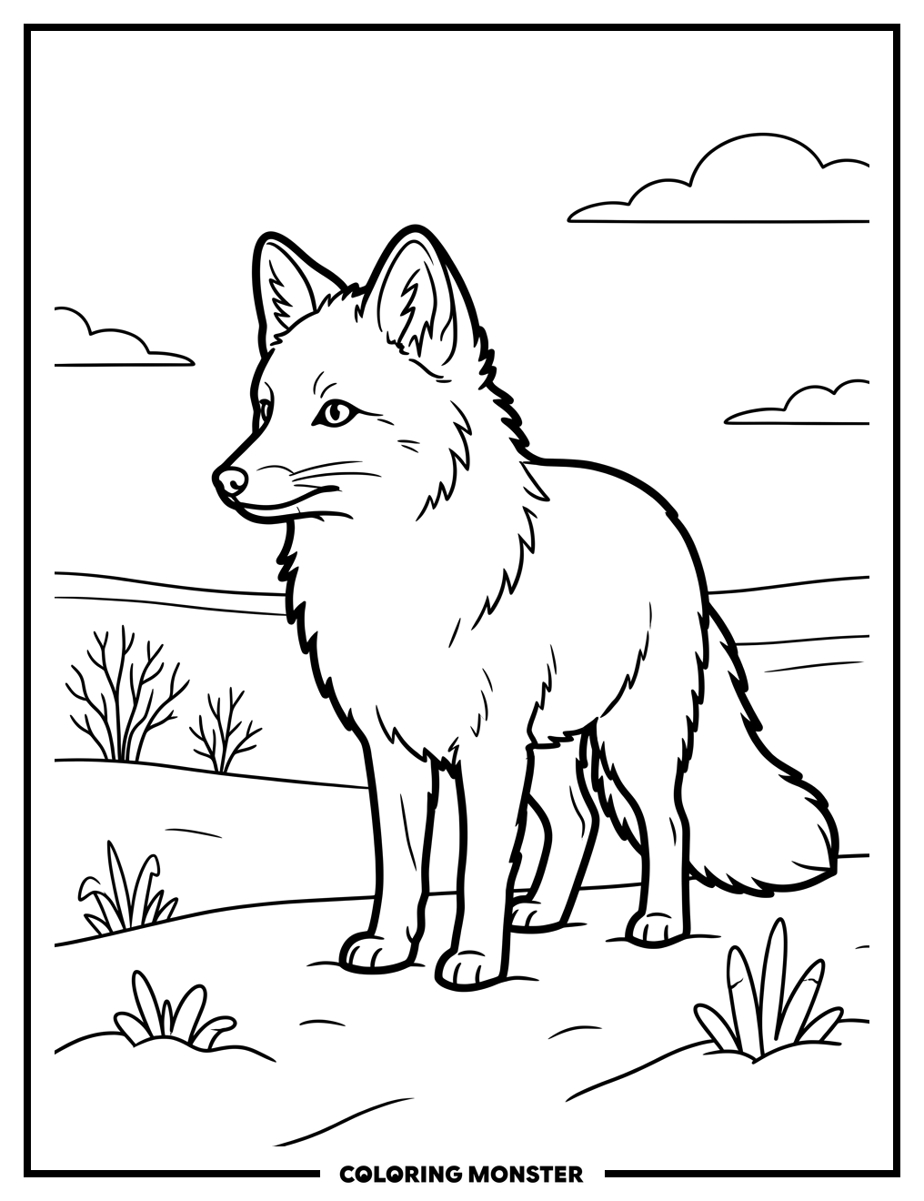 Arctic Fox in Snowy Field Coloring Page
