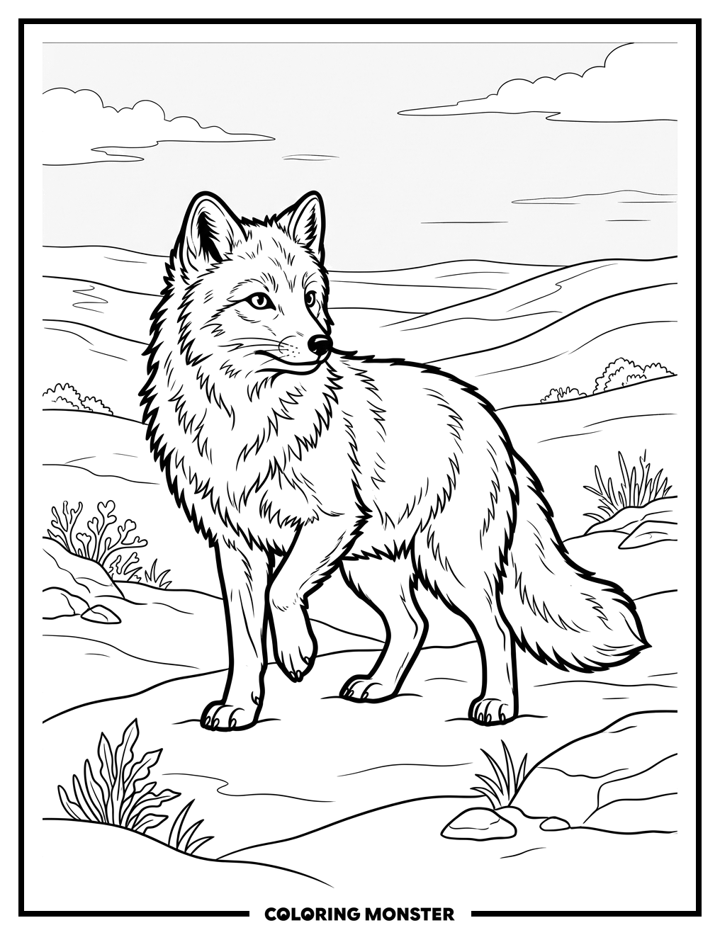 Arctic Fox in Snowy Tundra Coloring Page