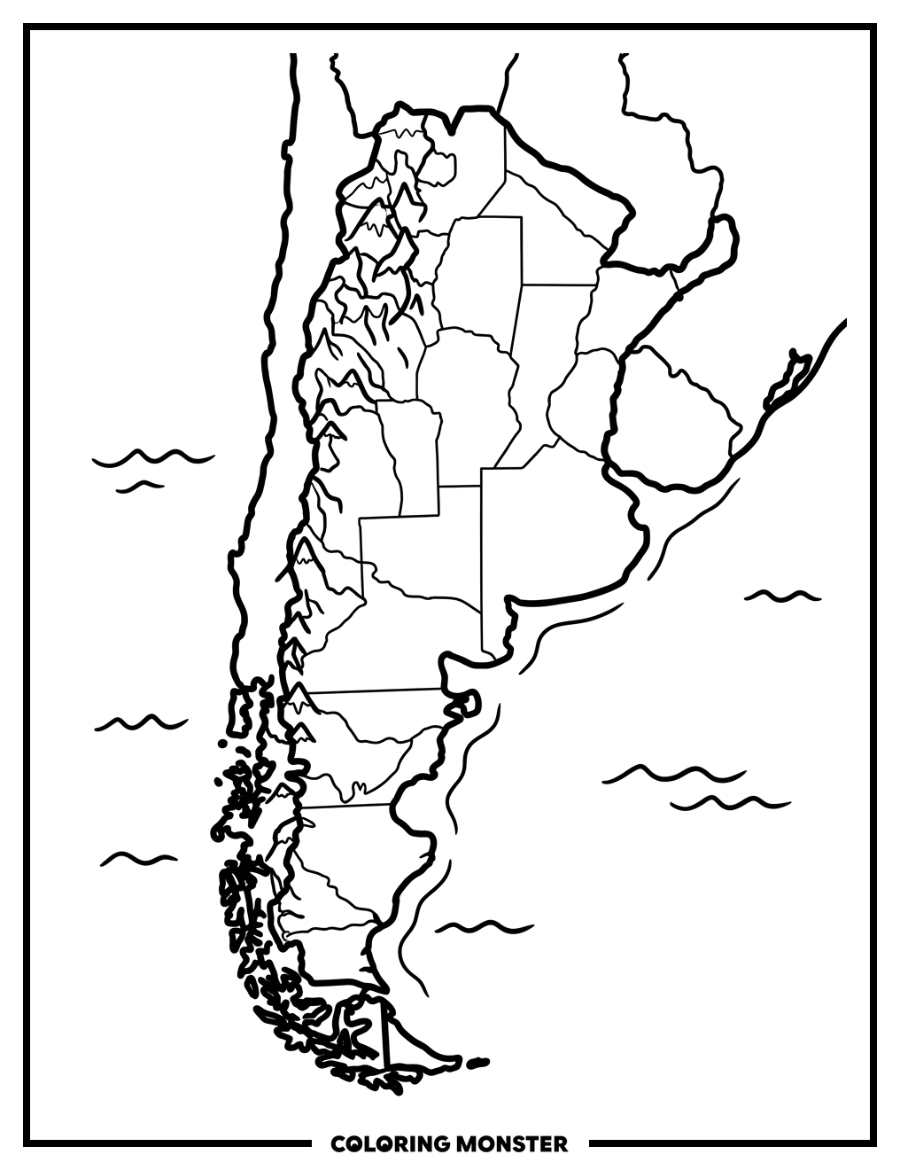 Argentina Map With Andes Mountains Coloring Page