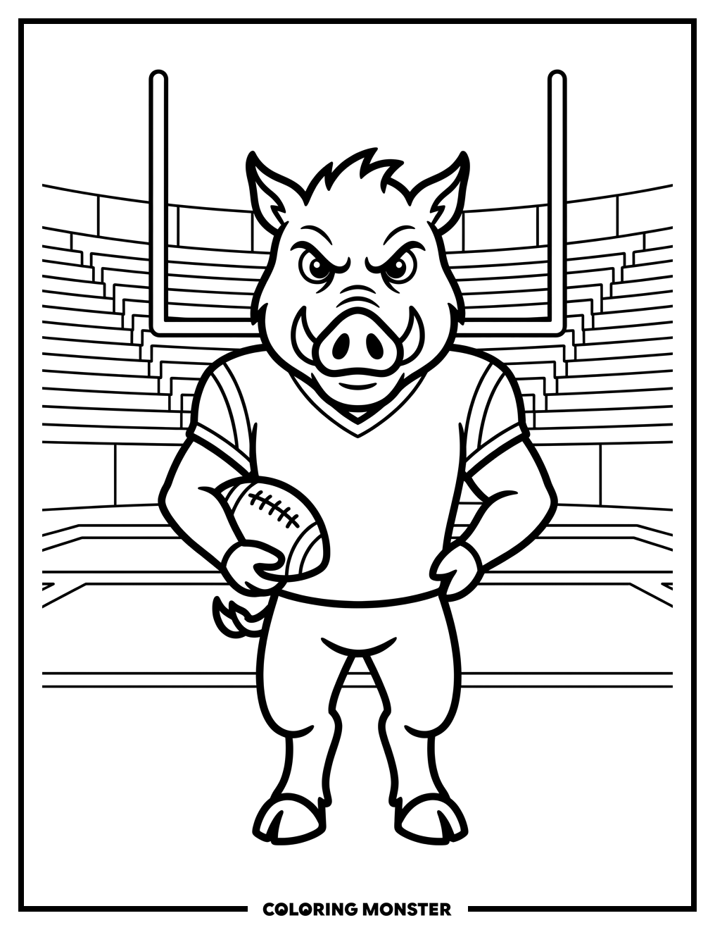 Arkansas Razorback Mascot on Football Field Coloring Page