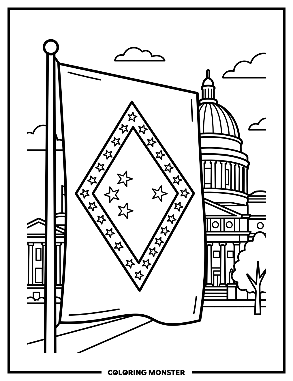 Arkansas State Flag at Capitol Coloring Page