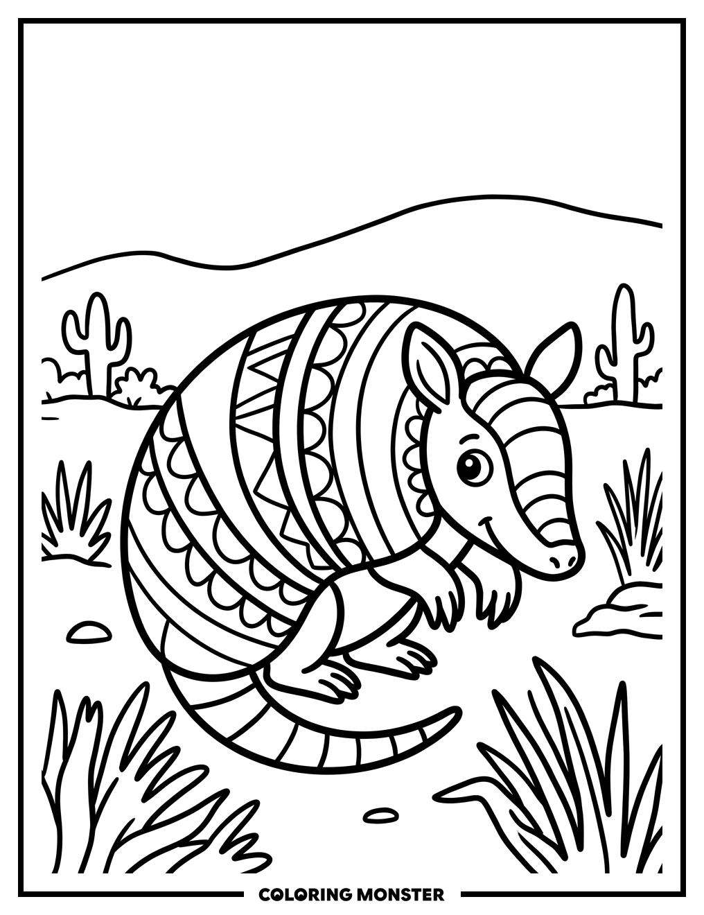 Armadillo in Texas Landscape Coloring Page