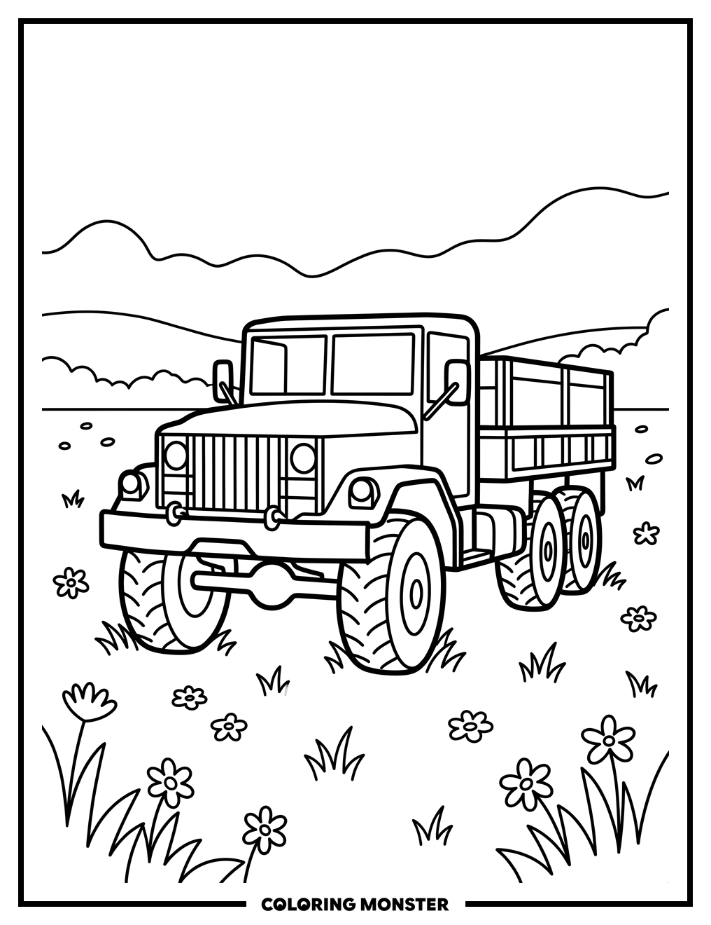 Army Truck in a Field Coloring Page