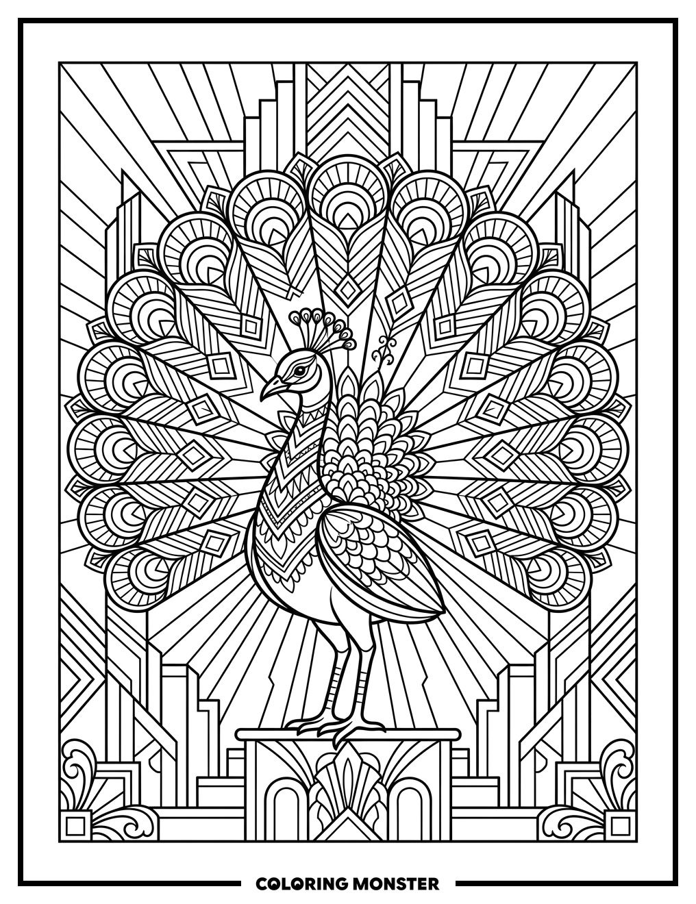 Art Deco Peacock Page Coloring Page