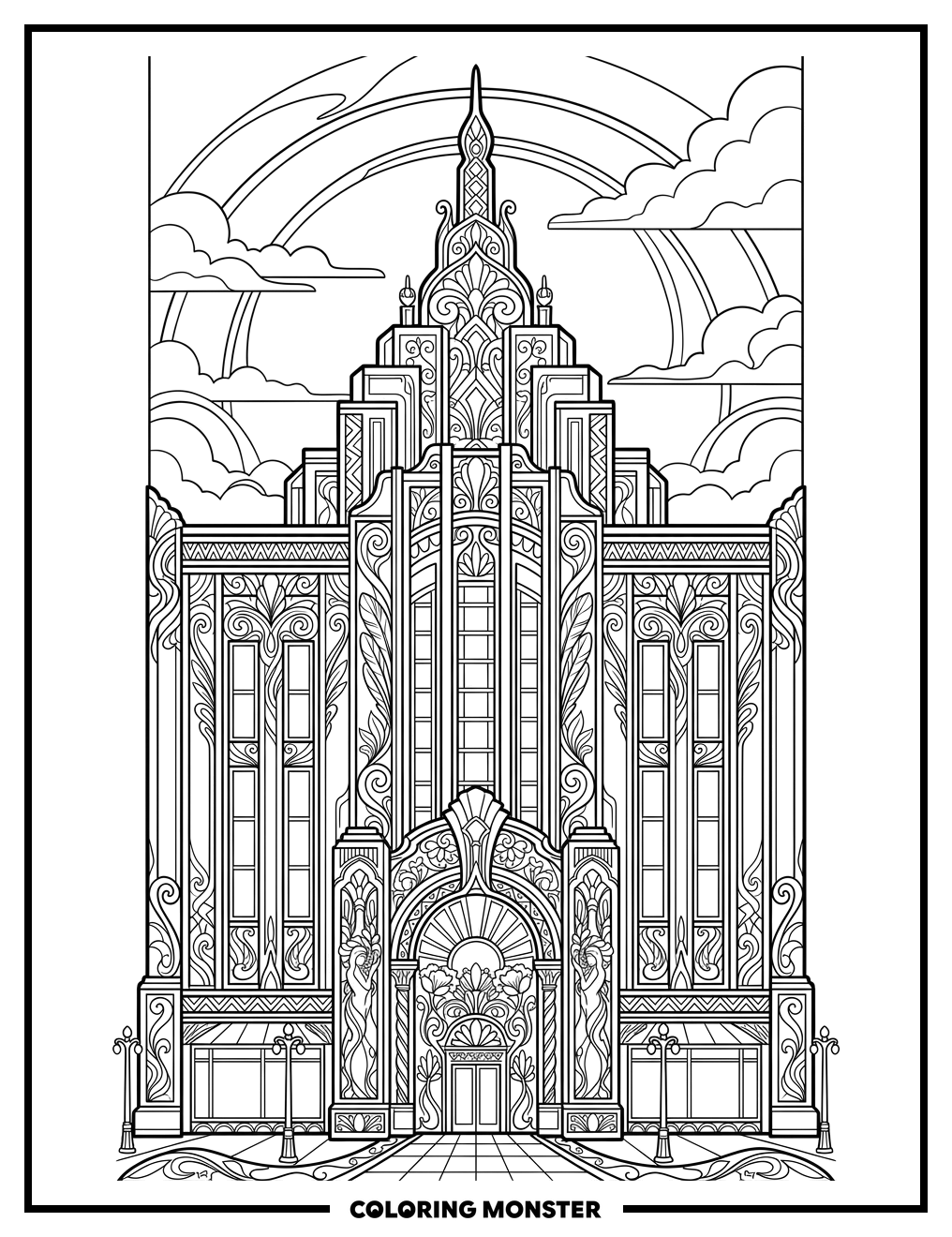 Art Deco Skyscraper Facade Coloring Page