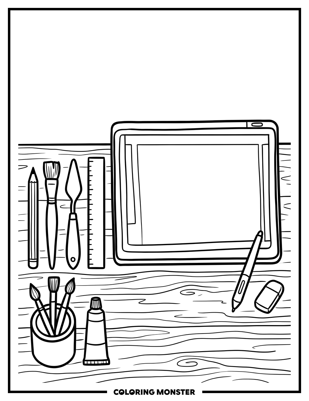 Art Supplies and Digital Tablet Coloring Page