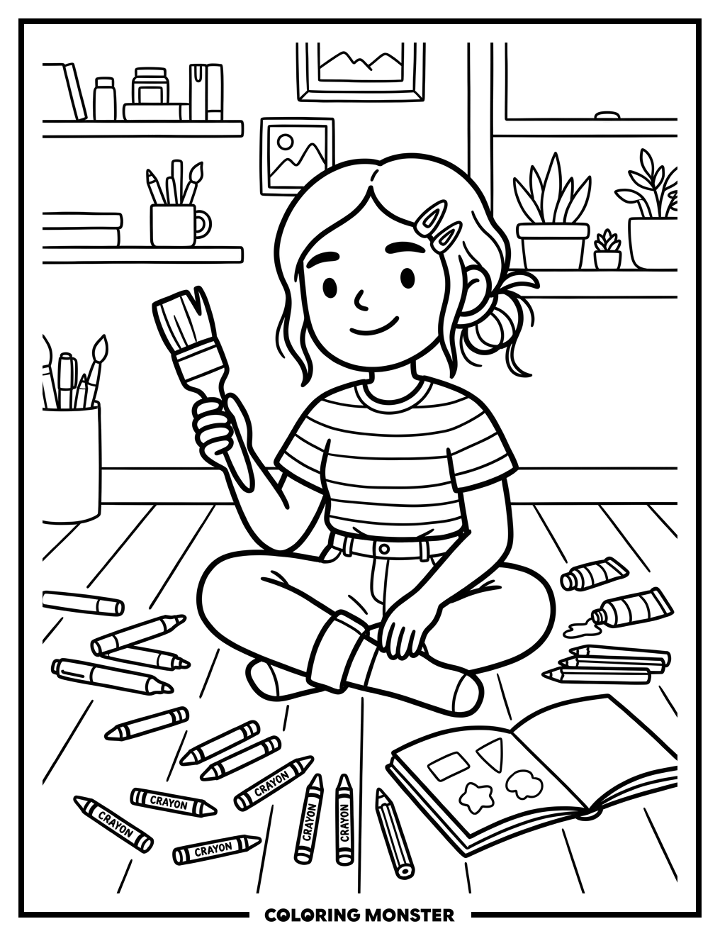 Artist Character With Art Supplies Coloring Page