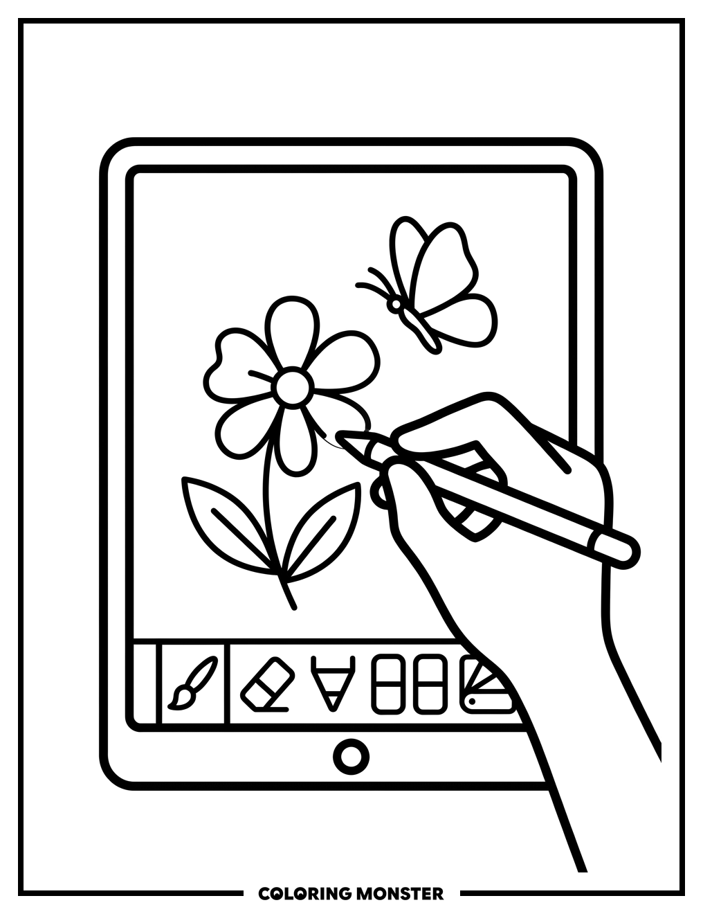 Artist Drawing on Tablet Coloring Page